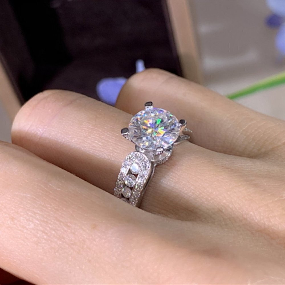 💍"Engagement Anillos Round Zircon Silver Plated Wedding UNVN12053 - Picture 6 of 7